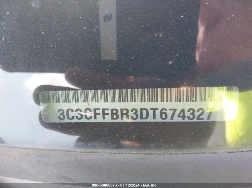 2013 Fiat 500 Sport VIN: 3C3CFFBR3DT674327 Lot: 39866673
