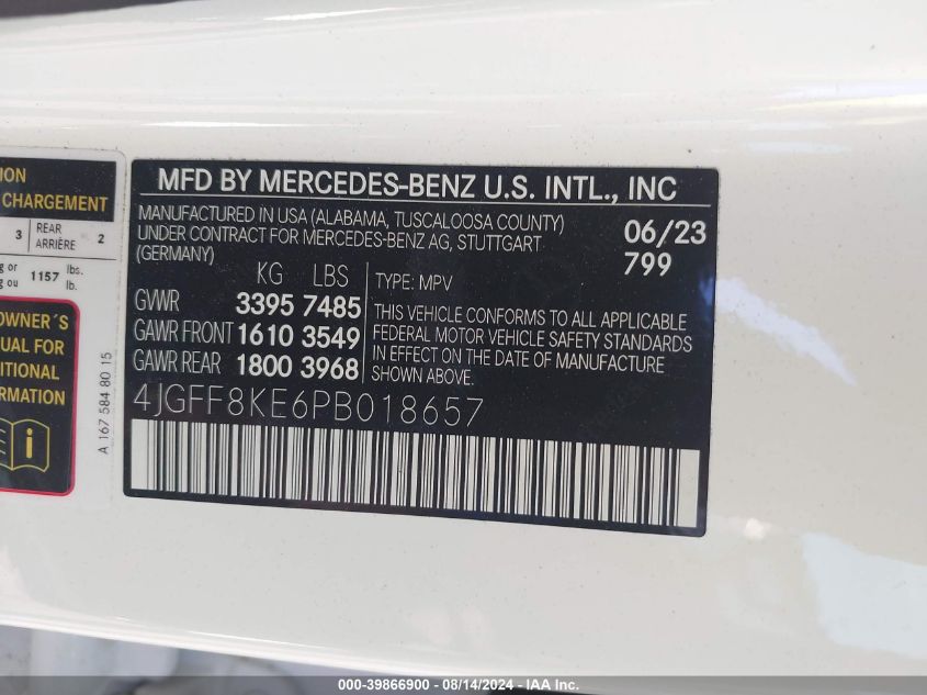 2023 Mercedes-Benz Amg Gls 63 4Matic VIN: 4JGFF8KE6PB018657 Lot: 39866900