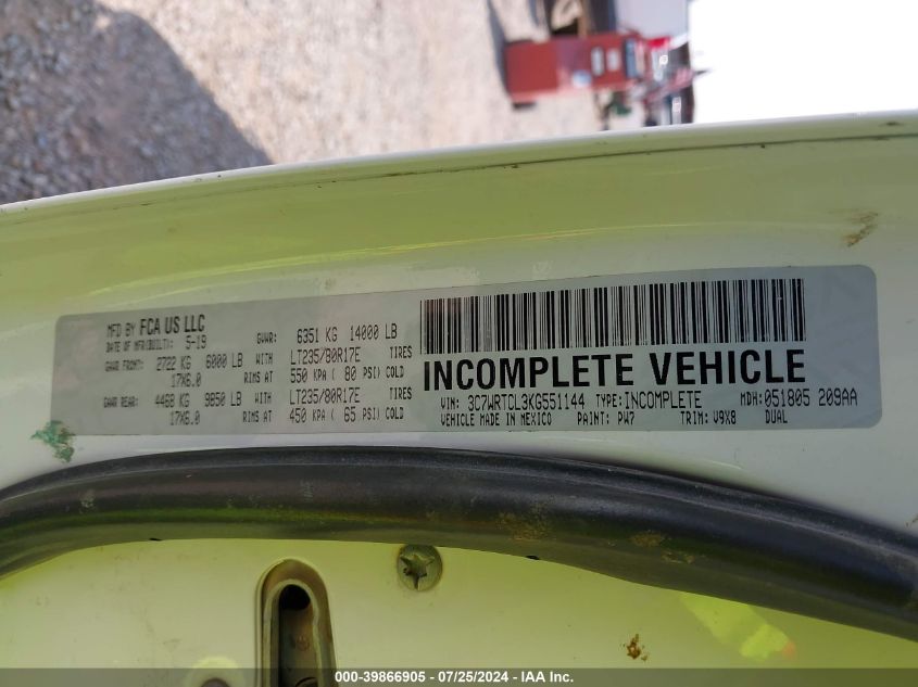 2019 Ram 3500 VIN: 3C7WRTCL3KG551144 Lot: 39866905