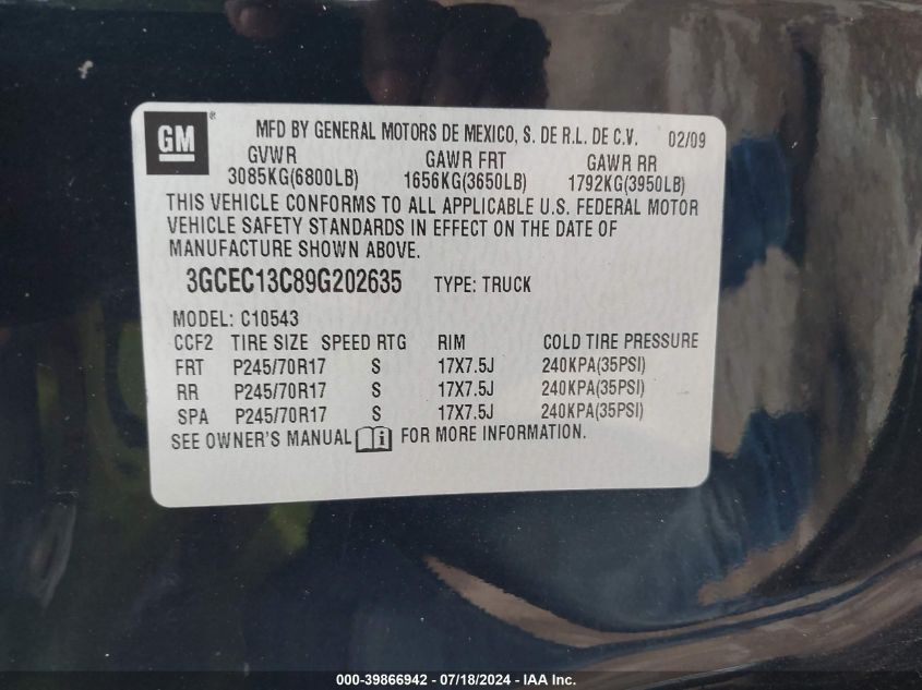 2009 Chevrolet Silverado 1500 Ls VIN: 3GCEC13C89G202635 Lot: 39866942