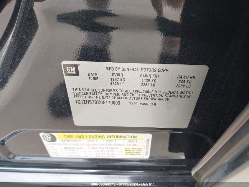 2009 Chevrolet Malibu Lt VIN: 1G1ZH57BX9F170003 Lot: 39866979
