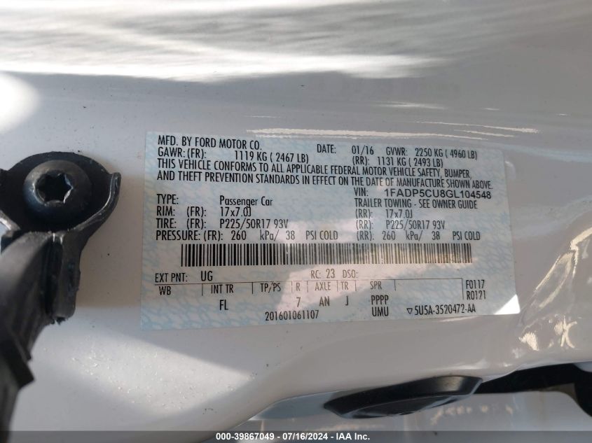 1FADP5CU8GL10454 2016 Ford C-Max Premium Sel