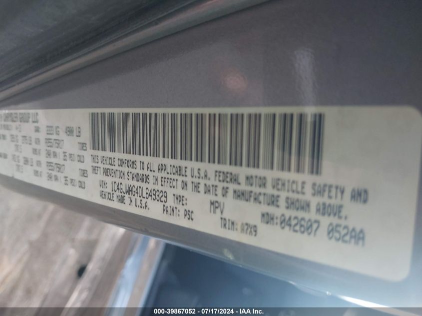 2013 Jeep Wrangler Sport VIN: 1C4GJWAG4DL649329 Lot: 39867052