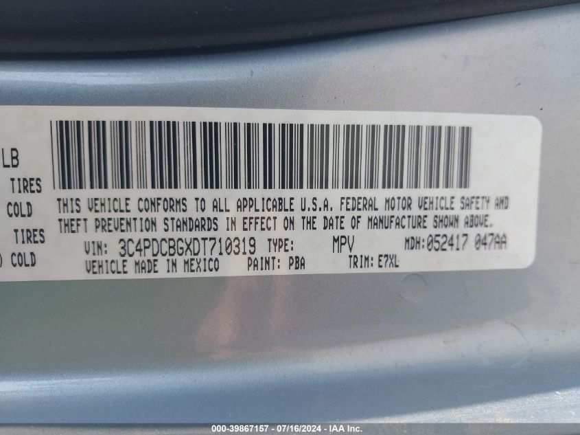 2013 Dodge Journey Sxt VIN: 3C4PDCBGXDT710319 Lot: 39867157