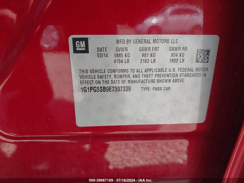 2014 Chevrolet Cruze Ltz VIN: 1G1PG5SB9E7307339 Lot: 39867189