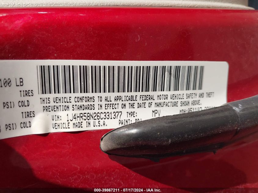 2006 Jeep Grand Cherokee Limited VIN: 1J4HR58N26C331377 Lot: 39867211