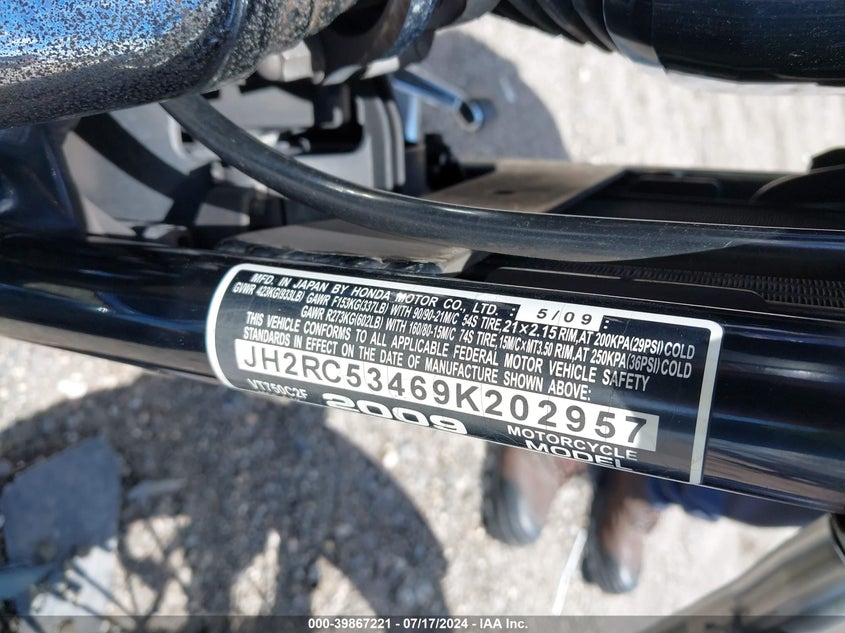 2009 HONDA VT750 C2F - JH2RC53469K202957