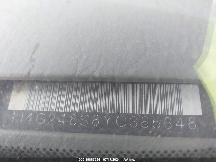 2000 Jeep Grand Cherokee Laredo VIN: 1J4G248S8YC365648 Lot: 39867225