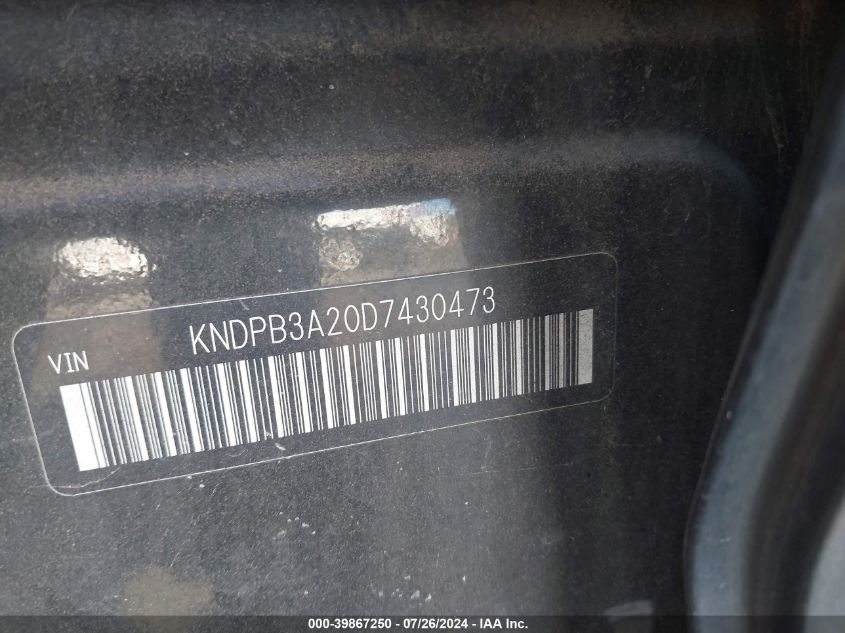 2013 Kia Sportage Lx VIN: KNDPB3A20D7430473 Lot: 39867250