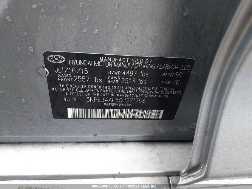 2016 HYUNDAI SONATA SPORT - 5NPE34AF5GH271768