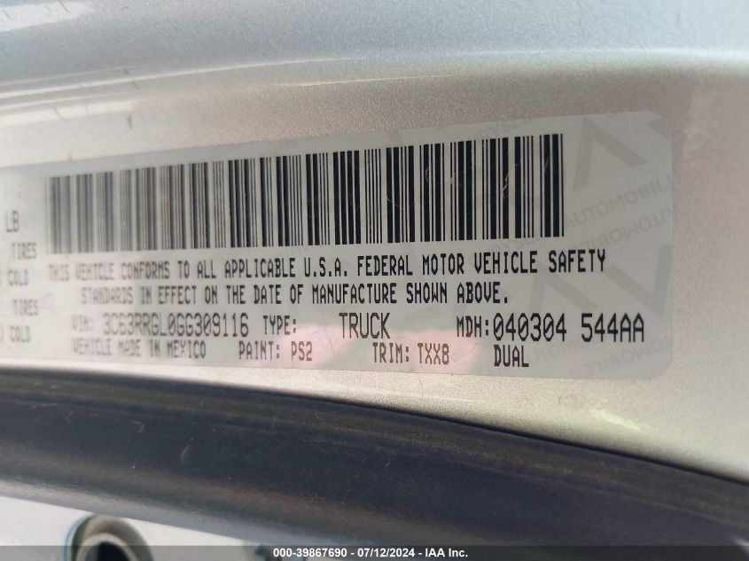 2016 Ram 3500 Tradesman VIN: 3C63RRGL0GG309116 Lot: 39867690