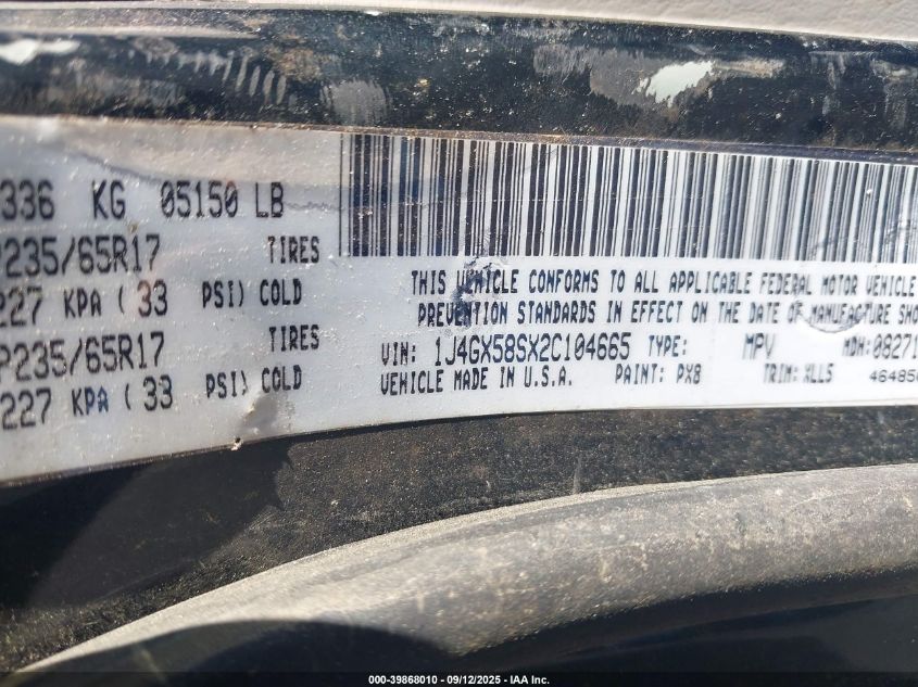 2002 Jeep Grand Cherokee Limited VIN: 1J4GX58SX2C104665 Lot: 39868010