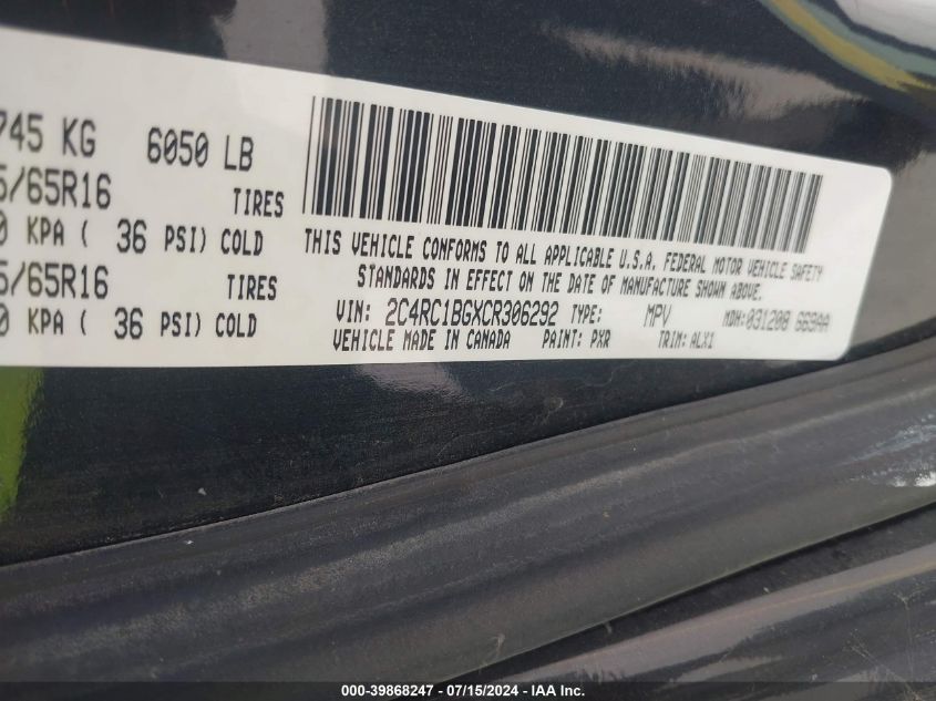 2012 Chrysler Town & Country Touring VIN: 2C4RC1BGXCR306292 Lot: 39868247