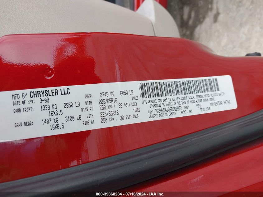 2009 Dodge Grand Caravan Sxt VIN: 2D8HN54109R662072 Lot: 39868284