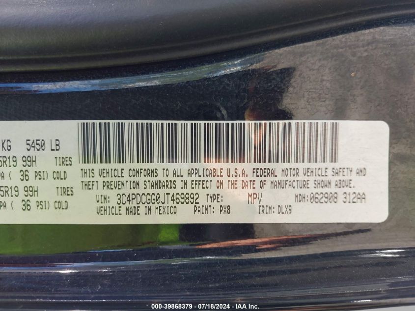 2018 Dodge Journey Crossroad VIN: 3C4PDCGG0JT469892 Lot: 39868379