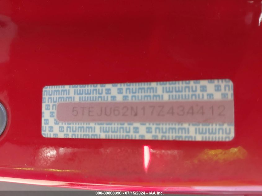 2007 Toyota Tacoma Prerunner V6 VIN: 5TEJU62N17Z434412 Lot: 39868396