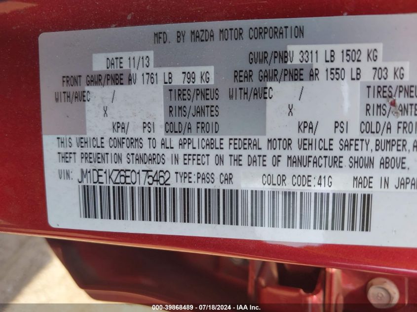 2014 Mazda Mazda2 Sport VIN: JM1DE1KZ6E0175462 Lot: 39868489