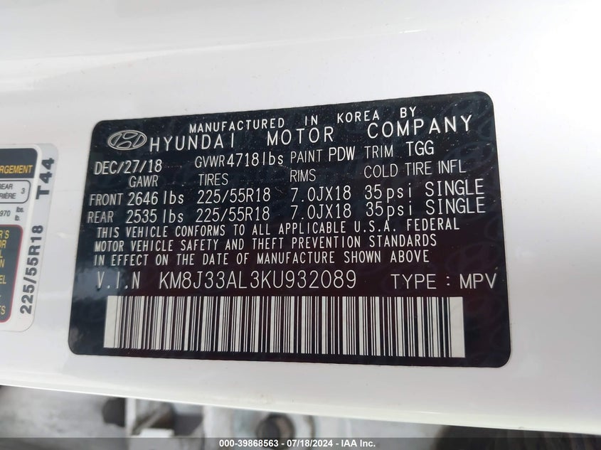 2019 HYUNDAI TUCSON SEL - KM8J33AL3KU932089