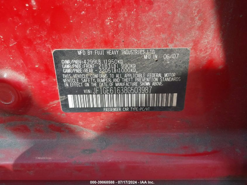 JF1GE61638G503987 2008 Subaru Impreza 2.5I