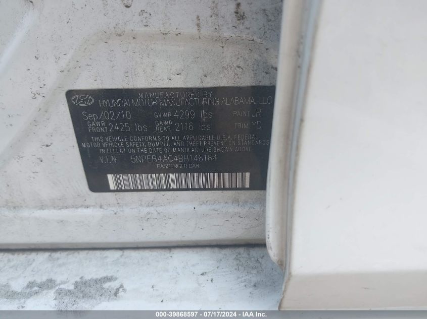 5NPEB4AC4BH146164 2011 Hyundai Sonata Gls