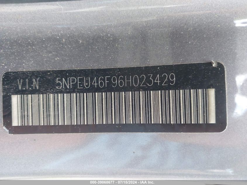 2006 Hyundai Sonata Gls V6/Lx V6 VIN: 5NPEU46F96H023429 Lot: 39868677