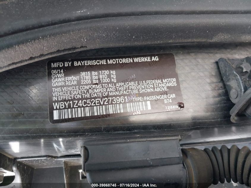 WBY1Z4C52EV273961 2014 BMW I3 Base W/Range Extender