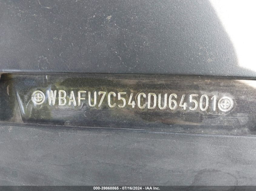 2012 BMW 535I Xi VIN: WBAFU7C54CDU64501 Lot: 39868865