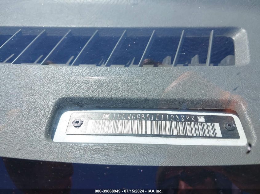 2014 Chevrolet Express 2500 Work Van VIN: 1GCWGGBA1E1123828 Lot: 39868949