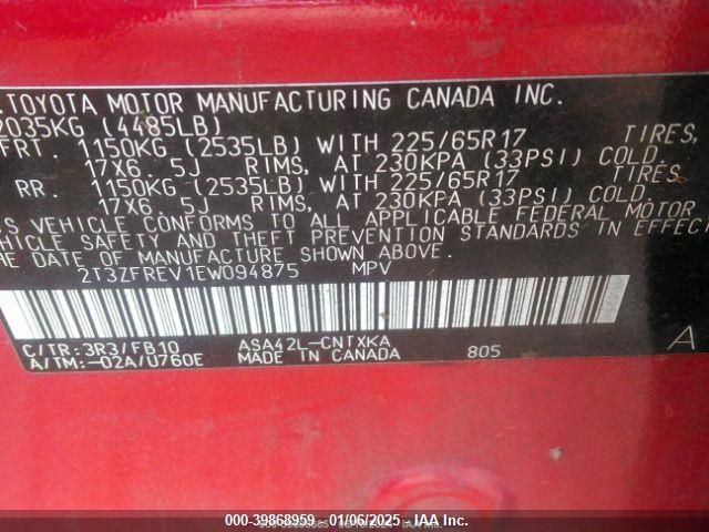 2014 Toyota Rav4 Le VIN: 2T3ZFREV1EW094875 Lot: 39868959