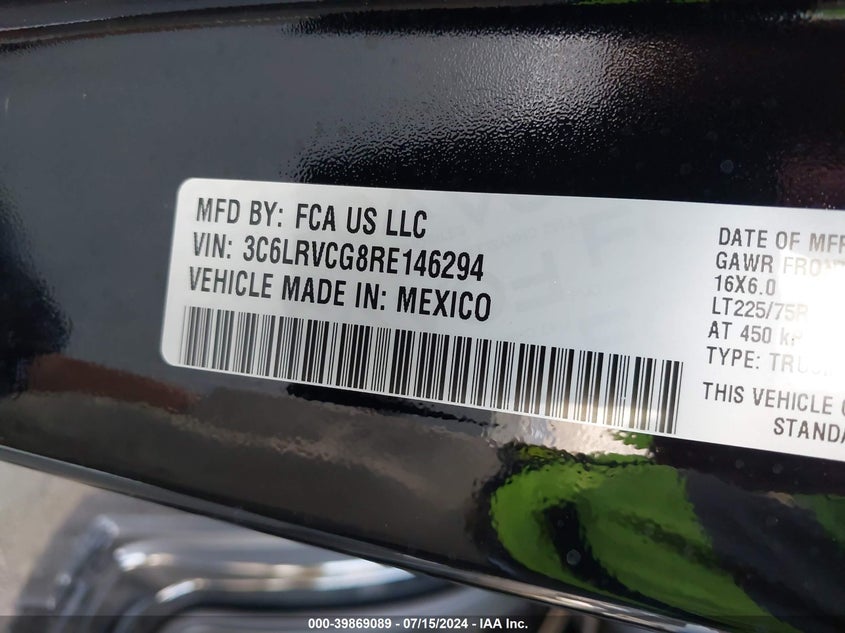 2024 Ram Promaster 2500 Tradesman High Roof 136 Wb W/Pass Seat VIN: 3C6LRVCG8RE146294 Lot: 39869089