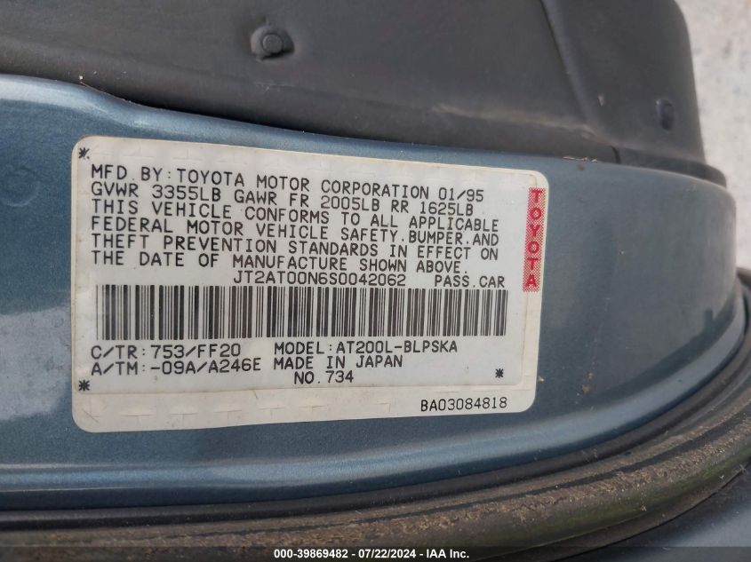 1995 Toyota Celica St VIN: JT2AT00N6S0042062 Lot: 39869482