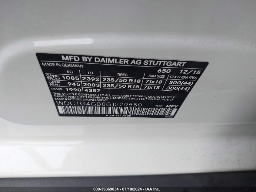 WDCTG4GB8GJ229550 2016 Mercedes-Benz Gla 250 4Matic