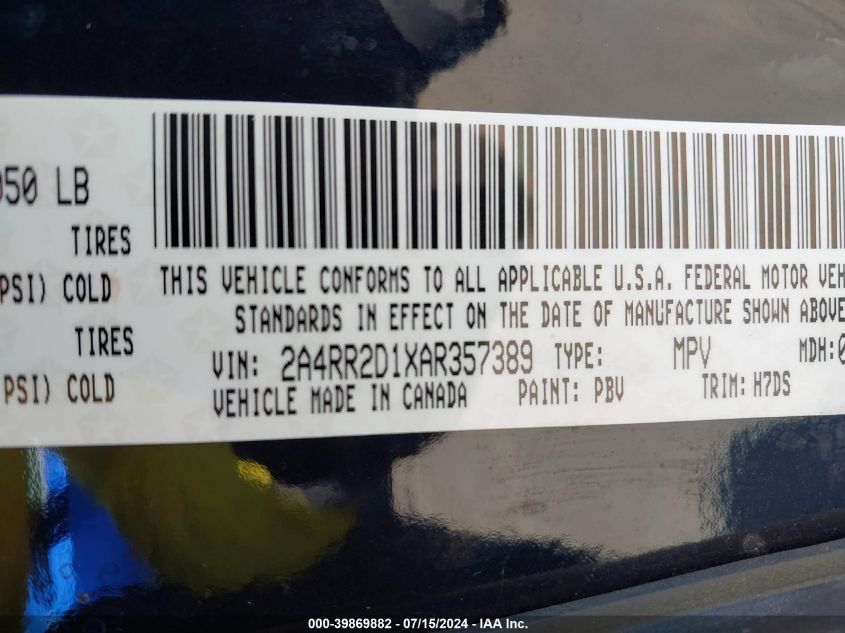 2010 Chrysler Town & Country New Lx VIN: 2A4RR2D1XAR357389 Lot: 39869882