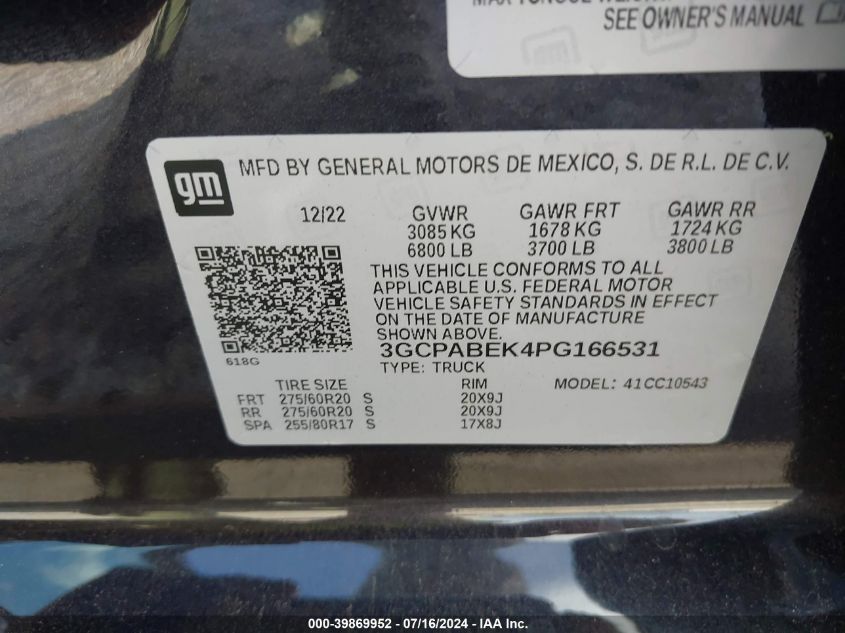 3GCPABEK4PG966531 2023 Chevrolet Silverado C1500 Custom