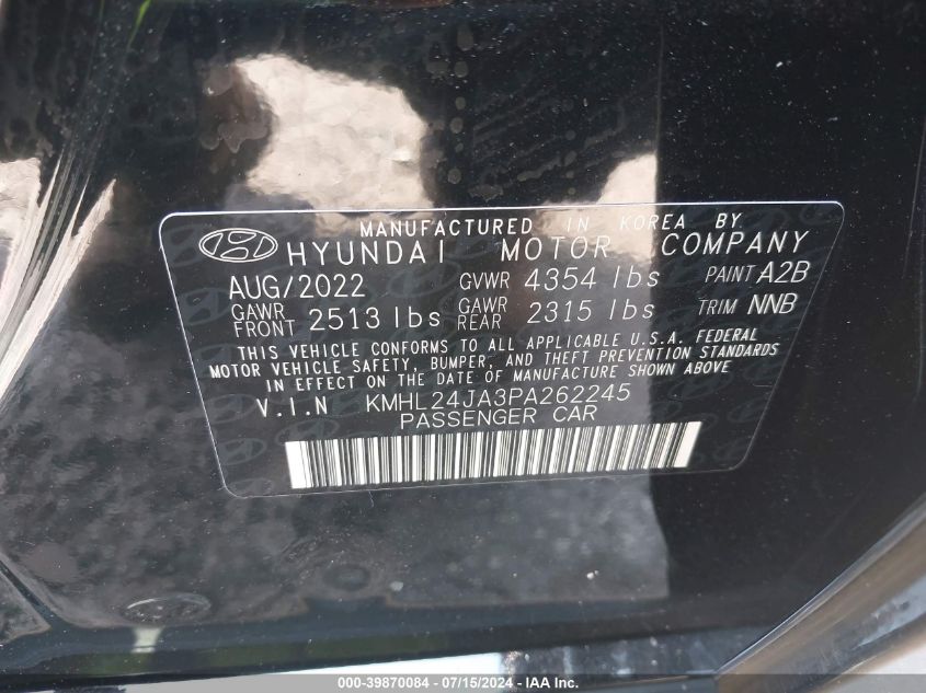 2023 Hyundai Sonata Se VIN: KMHL24JA3PA262245 Lot: 39870084