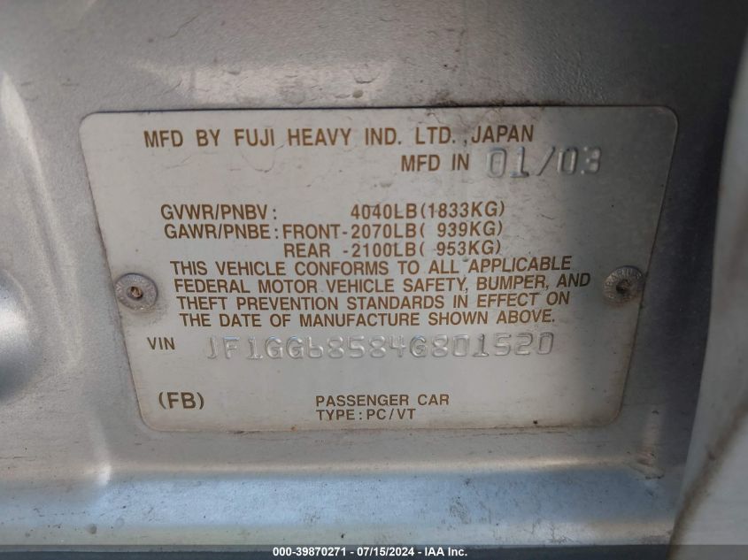 2004 Subaru Impreza Outback Sport VIN: JF1GG68584G801520 Lot: 39870271