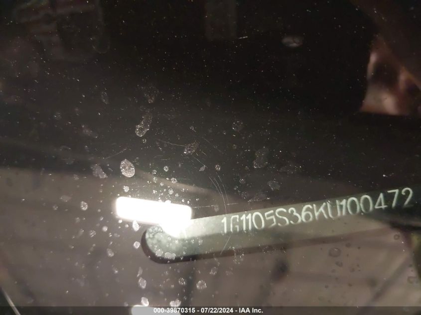 2019 Chevrolet Impala Premier VIN: 1G1105S36KU100472 Lot: 39870315