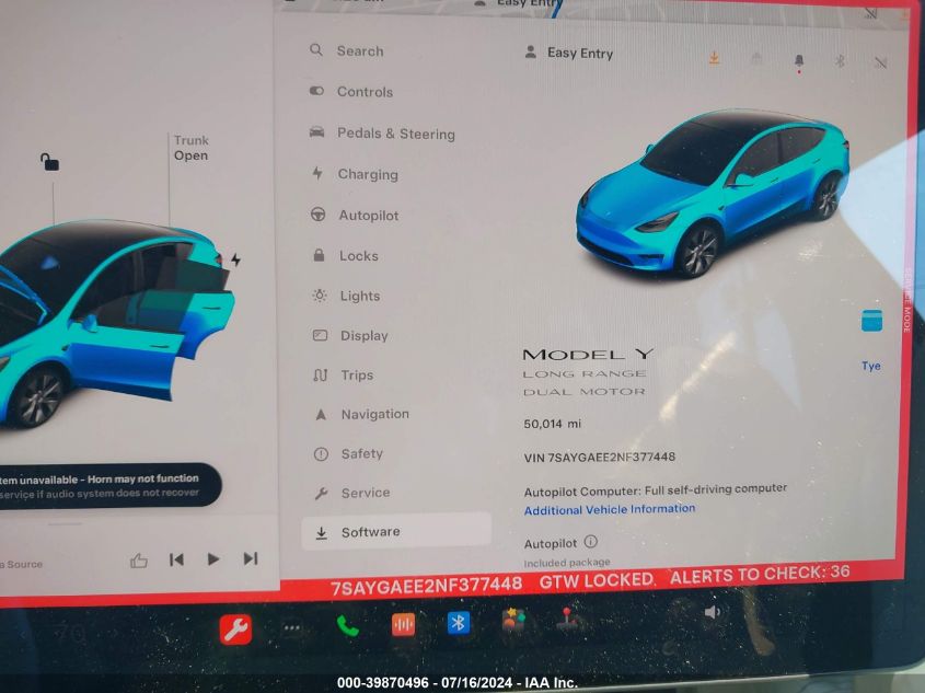 2022 Tesla Model Y Long Range Dual Motor All-Wheel Drive VIN: 7SAYGAEE2NF377448 Lot: 39870496
