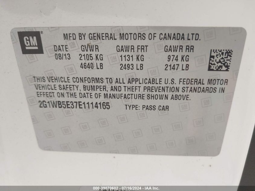 2G1WG5E34D1187736 2013 Chevrolet Impala Lt