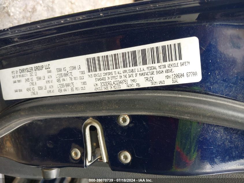 2012 Ram 3500 St VIN: 3C63DRGL4CG340751 Lot: 39870739