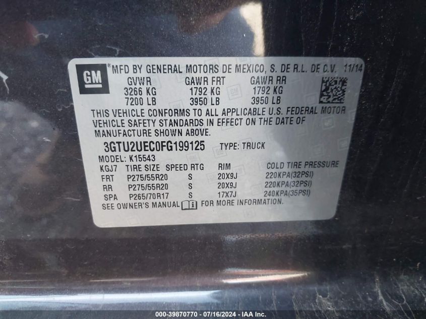 3GTU2UEC0FG199125 2015 GMC Sierra 1500 Sle