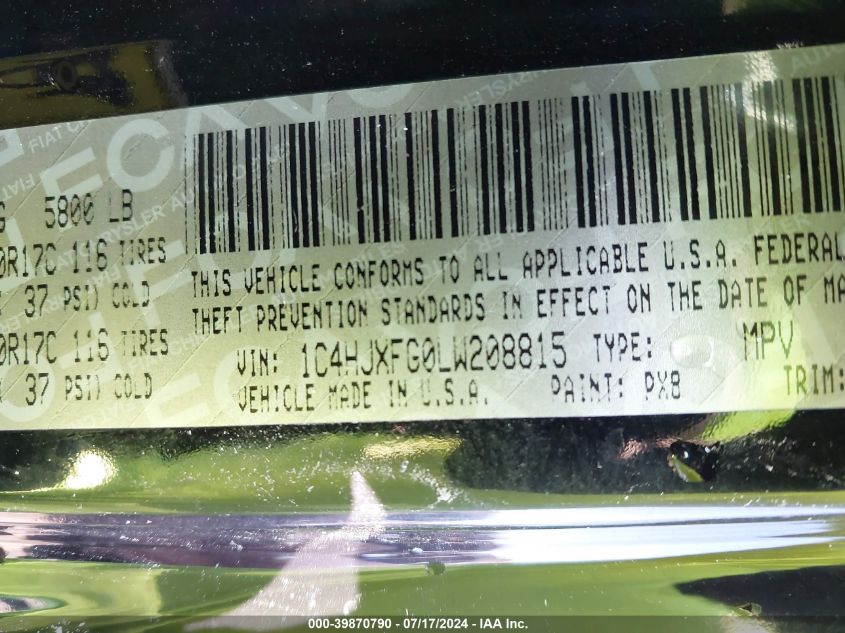 2020 Jeep Wrangler Unlimited Rubicon VIN: 1C4HJXFG0LW208815 Lot: 39870790