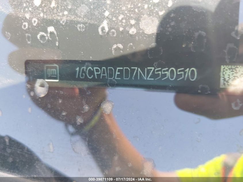 2022 Chevrolet Silverado 1500 C1500 Rst VIN: 1GCPADED7NZ550510 Lot: 39871109