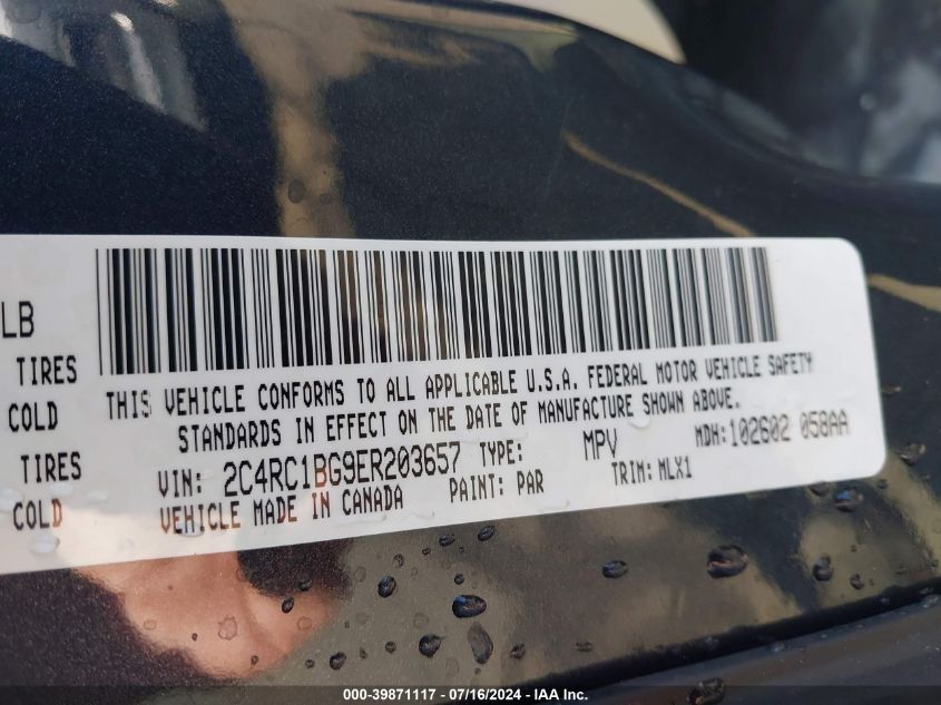 2014 Chrysler Town & Country Touring VIN: 2C4RC1BG9ER203657 Lot: 39871117