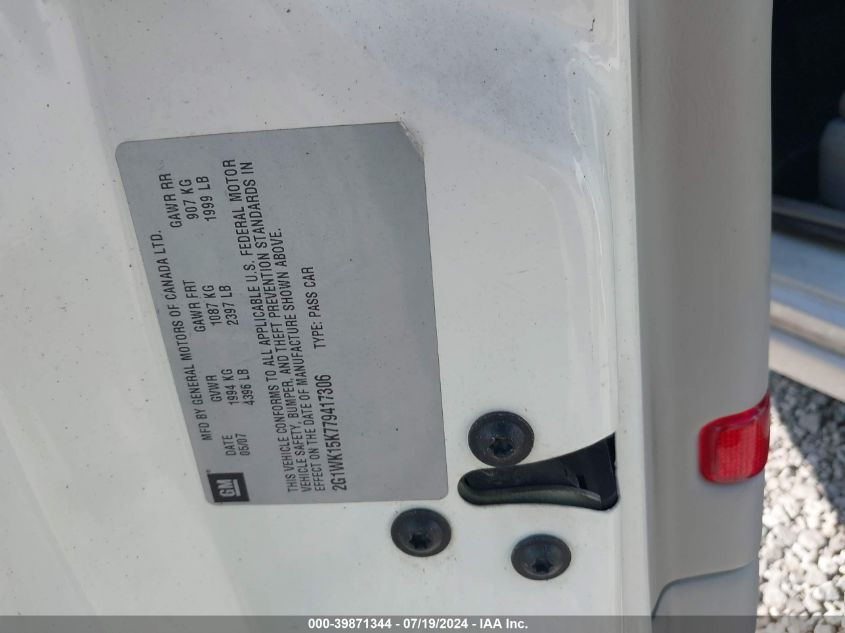 2007 Chevrolet Monte Carlo Lt VIN: 2G1WK15K779417306 Lot: 39871344