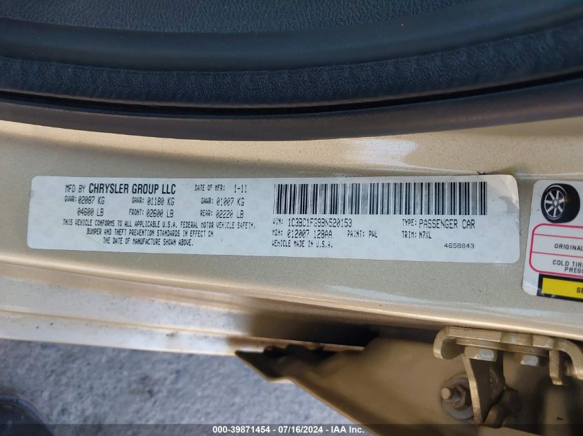 2011 Chrysler 200 Touring VIN: 1C3BC1FG9BN520153 Lot: 39871454