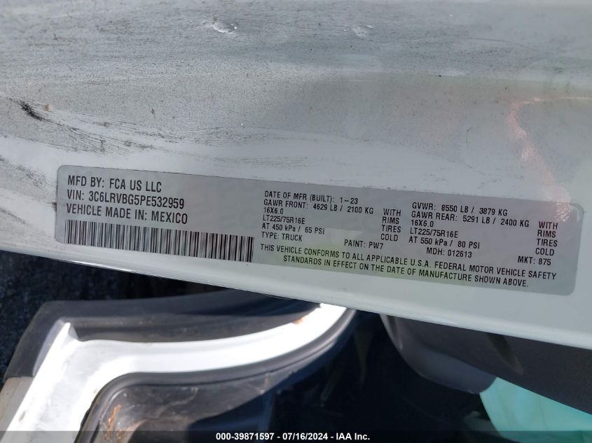 2023 RAM PROMASTER 1500 HIGH ROOF 136 WB - 3C6LRVBG5PE532959