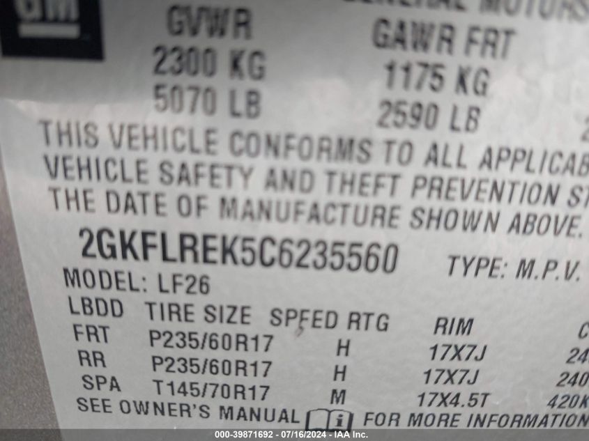 2GKFLREK5C6235560 2012 GMC Terrain Sle-1