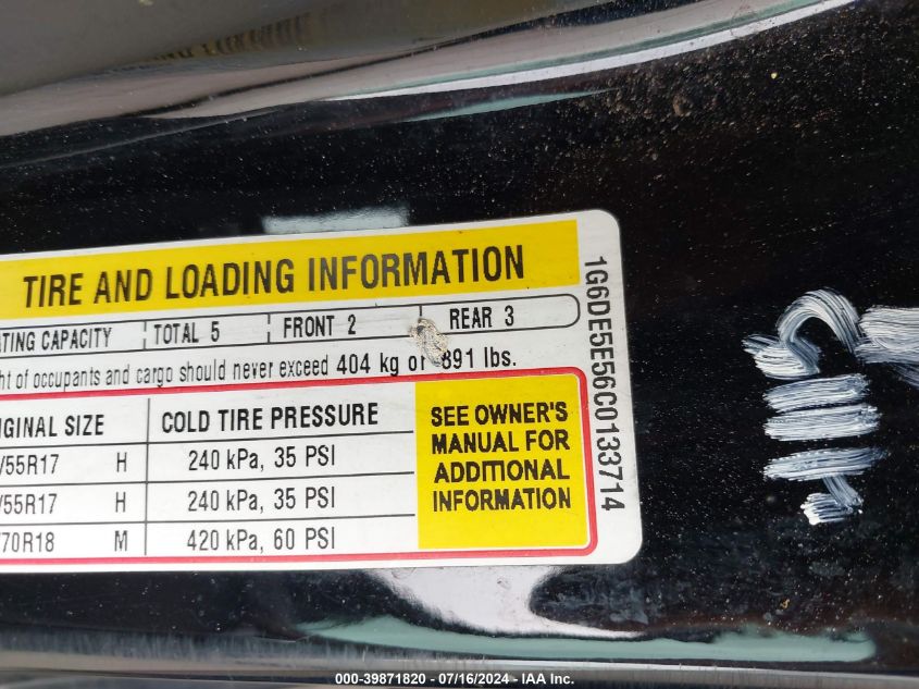 2012 Cadillac Cts Luxury Collection VIN: 1G6DE5E56C0133714 Lot: 39871820