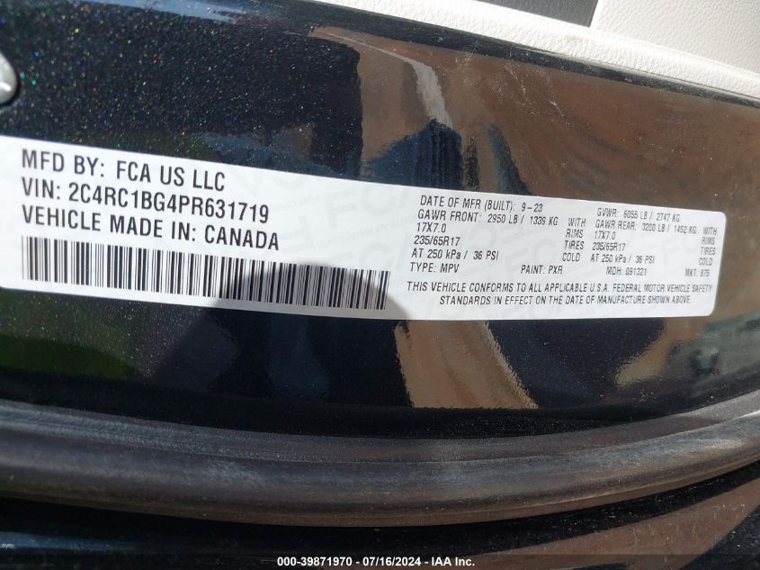 2023 Chrysler Pacifica Touring L VIN: 2C4RC1BG4PR631719 Lot: 39871970